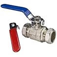 TC 15mm Lever Ball Valve Full Bore Compression Isolation Valve Red/Blue Dual Handle Shut Off Isolating Valve Full Flow - WRAS Approved