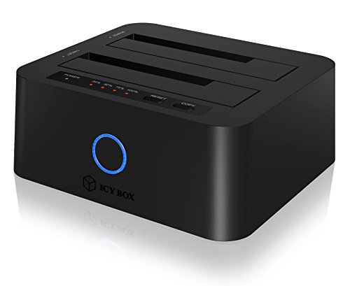 Icy Box IB-123CL-U3 2-fach Dockingstation für 2,5" (6,35 cm) und 3,5" (8,9 cm) SATA HDD/SSD mit USB 3.0 (UASP), Klonfunktion und JBOD (schwarz)