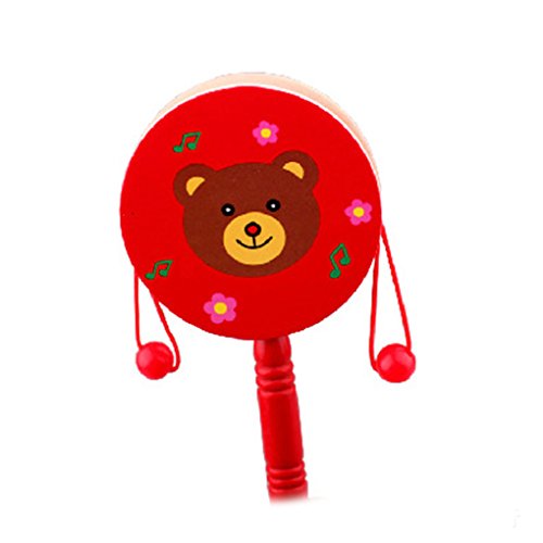 QHGstore Baby-Schüttel-Geklapper-Karikatur-hölzerne Hand-Bell-Trommel scherzt Musikinstrument-Spielzeug Zufällige Farbe - 4