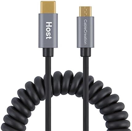 USB C to Micro USB Cable, CableCreation Coiled Type C OTG Cable for Mate 10, Pixel XL, Android &amp; Type C devices, Stretched Length 5 Feet Black with Aluminum Shell