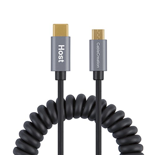 USB C to Micro USB Cable, CableCreation Coiled Type C OTG Cable for Mate 10, Pixel XL, Android &amp; Type C devices, Stretched Length 5 Feet Black with Aluminum Shell