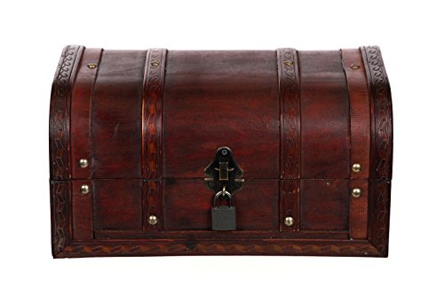 Truhe HD 86002-S Truhe, MIT Schloss und 2 Schlüsseln, Holztruhe abschließbar, Schatzkiste,Kiste, Piratenkiste, Kleinmöbel, Mit Metallbeschlägen, Antikoptik, Holz, Maritim, Deko, Hochwertig, Kolonialtruhe, Kolonialstil, Holzbox, Truhe mit Ornamenten . 30 x 20 x 15 cm - 2