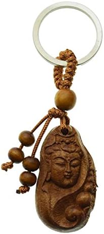 Eastern Designs QUAN YIN KEY RING FOB WOODEN WOOD KEYRING IN PACKET BUDDHA QUANYIN BUDDHIST