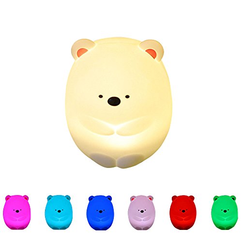 Kind Nachtlicht, Bärchen Silikon Schlaflicht Baby Deko Lampe für Kinderzimmer, BPA-frei, 8 Farbe EINWEG