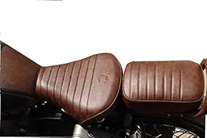 Sahara Seats Retro Look with Film Seat Cover for Royal Enfield Classic 350/500/Gun Metal/Signals & Pegasus Motor Bike (Double Tone Brown)