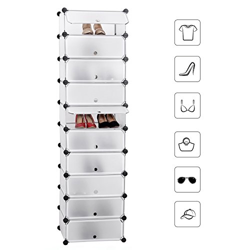 Songmics 10 Ebenen Schuhregal Schuhschrank Schuhablage Schuhständer Regalsystem Weiß 180 x 50 x 37 cm LPC10W - 5