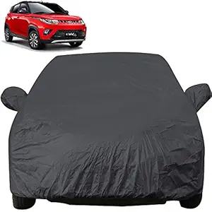 Autofact Car Body Cover with Mirror Pockets Compatible for Mahindra KUV100 (Triple Stitched, Bottom Fully Elastic, Dark Grey)