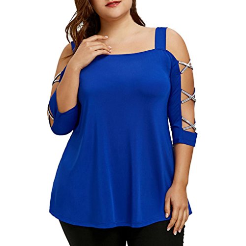 Blusas para Mujer Rawdah Blusa De Mujer Talla Grande Criss Cross Hollow Strapless Blusa De Media Manga Pullover Tops Shirt Blusa De Fiesta Mujer Blusas Mujer Tallas Grandes (Azul, XXXXXL)