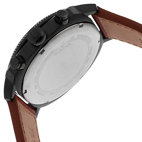 Bulova Military Men's Quartz Watch with Black Dial Analogue Display and Brown Leather Strap