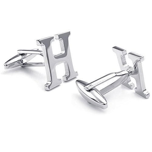 Honey Bear Gemelos Camisa de hombre de metal, Acero inoxidable,Nombre Carta Letra Iniciales A-Z,plata (1 par H)