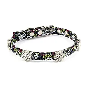 PETFAVORITES Rhinestone Dog Collar, Crystal Dog Birthday Jewelry, Flower Leather Cat Collar with Bling, Kitten Teacup Puppy Toy Yorkie Chihuahua Clothes Costume Accessories (Pattern B, Size M)