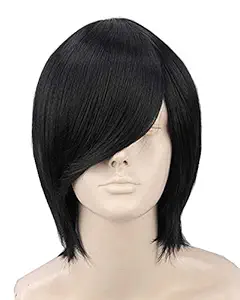 Unisex Adult Short Straight Fiber Cosplay Wig Halloween Costume Hair (Black)