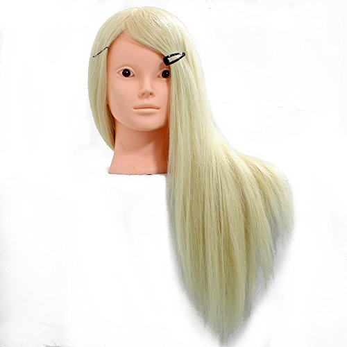 24 Inch Long Blonde 70% Real Hair Training Head Makeup and Hairdressing Manikin + Clamp