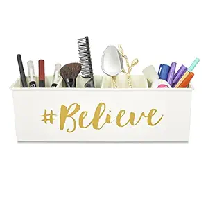 Elan Believe All In One Multifunctional Office Supplies Desk Organizer- Off White