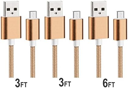 JustJamz Nylon Braided (3 Pack) Micro USB Cable 3 Feet/1 Meter &amp; 6 Feet/2 Meter Data Sync &amp; Charging Cable for Samsung and Other Android Smartphones - Gold