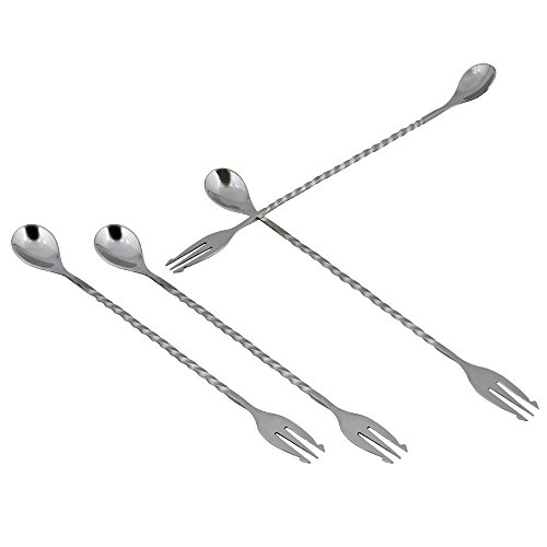 Satz von 4 Mischen Edelstahl Löffel mit Gabel von Kosma-Cocktail Löffel mit Twisted Bar|Robuste Spülmaschinenfest Löffel - 3