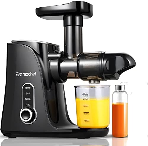 AMZCHEF Spremiagrumi frutta e verdura con 2 modalità di velocità – Slow Juicer con bottiglia portatile e 2 tazze – Senza BPA Cold Press Juicer con LED intelligente e funzione di inversione – Nero