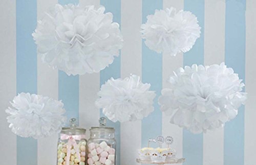 Fanaticism 30 Stück Seidenpapier Pompons Hochzeit Party Deko, weiß rosa crème – 10x Ø20, 10x Ø25, 10x Ø30 cm - 3