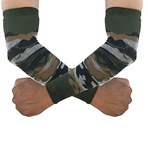 Queery Green Camouflage Cotton Arm Sleeves Arm Cover for Men Women (Pack of 1 Pair)