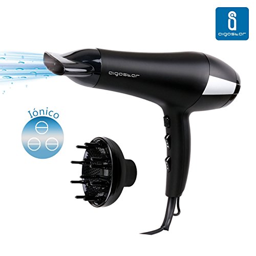 Aigostar Monique 32HIE - Secador profesional iónico de pelo en color negro con difusor y accesorios. 2400 watios. Diseño exclusivo...