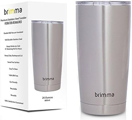 Premium Vacuum Insulated Stainless Steel Tumbler - 20 oz with Shatterproof Lid - Travel Cup for Hot &amp; Cold Drinks - Durable Sweat Free Mug - Perfect For Coffee, Beer, &amp; Smoothies - By Brimma