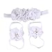 Sanwood Baby Girl Chiffon Rhinestone Foot Flower Barefoot Sandals Headband Set (White)