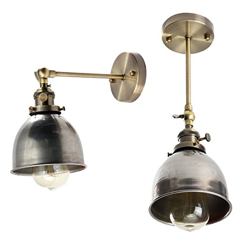 KING DO WAY Lampenschirme E27 Glühbirne Fassung Wandlampe Wandleuchte Deckenlampe Haengelampe Haengeleuchte Vintage Antik industrielle Schüssel Wandleuchter Loft Wand Lichtwand Lampe Silber - 6