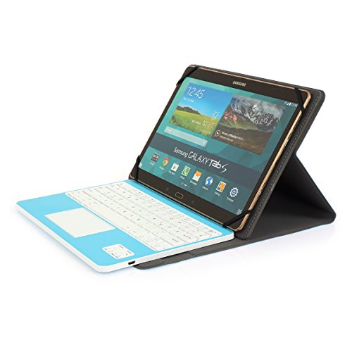 Besmall Wireless Touch Bluetooth Drahtlose Tastatur mit QWERTZ Tastaturlayout für Android Windows Tablet Smartphone(Mit PU-Hülle,Blau) - 4