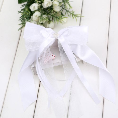 10 Design&Luxus Weiss Antennenschleifen mit Perlenherz Schleifen Autoschmuck Autoschleifen Deko Hochzeit Party - 2