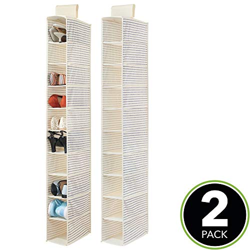 mDesign-lot-de-2-tagre--chaussures--rangement-suspendu-pour-chaussures-avec-10-casiers--tagre--suspendre-pour-un-rangement-parfait-des-portefeuilles-sacs-ou-chaussures--beige-et-bleu