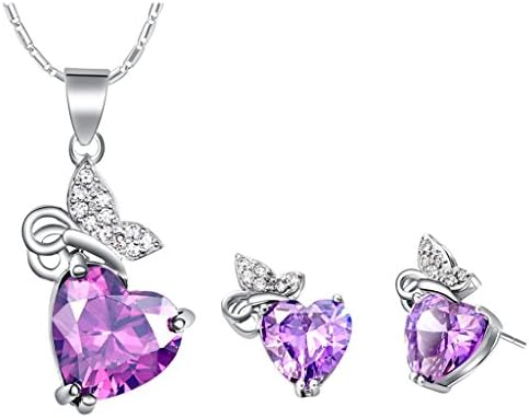 Layla Jewellery 18k White Gold Plated Alloy Swarovski Elements Crystal Jewelry Set include Pendant Necklace and Stud Earrings for Ladies Purple(Heart)