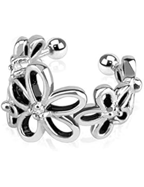 Paula & Fritz® Ohrklemme aus Edelstahl Chirurgenstahl 316L Blumenband mit Zirkonia