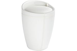 WENKO Tabouret Panier à linge, coffre à linge et tabouret salle de bain Candy, coussin amovible, similicuir blanc, 20 litres, Ø 36x50,5 cm