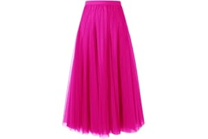 Yesgirl Damen Tüllrock Taille Midi Rock Mesh Hohe Taille Elastische Taille Tüllrock A-Linie Faltenrock Midirock Unterrock Sommerrock Vintage Tütü Tüll Rock Pliseerock