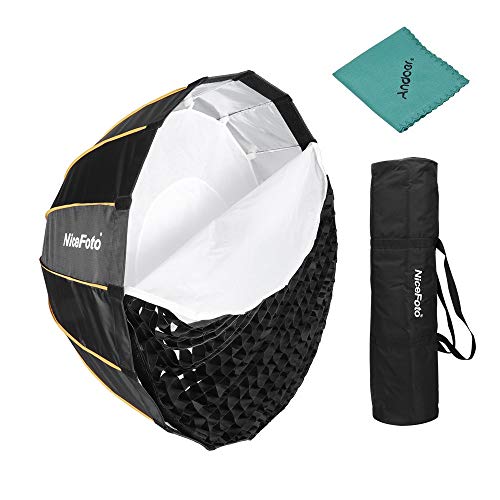 NiceFoto LED-?120cm Quick Set-up Pieghevole Parabolic Umbrella Softbox con Griglia Carry Bag Diametro 120cm /47.2 inch per Aputure 120D 120D II Flash Light per Fotografia di Matrimonio Fotografia