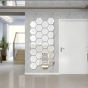 WallDaddy Mirror Finish Sticker (Hexagon) Size (12x10)cm Pack of 20 for Bedroom, Drawing Room, Kids Room, Walls, Doors, Furniture etc