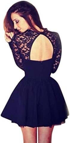 Sunday Women Dress Long Sleeve Lace Backless Evening Party Mini Dress Casual Dress Elastic Bank Evening Party Mini Dress backless Dress For Women (M, Black)