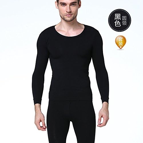 HDYS Men's thermal underwear sets a warm coat round collar V-neck and a t-shirt trousers,8000black,5XL