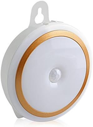Aznoi Motion Sensor Light USB Rechargeable LED Night Light, Auto On/ Off Stick-on Light Cordless Wall Lights, Step Lights for Hallway, Closet, Stairs, Bedroom, Nursery (White with Gold)