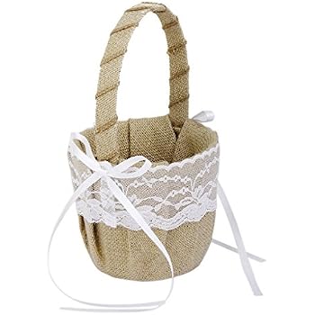 2 Paniers De Fleurs En Satin Pour Mariage - Blanc Avec Nœud Papillon - Pour Fille D'honneur, Pétales, Confettis - 14