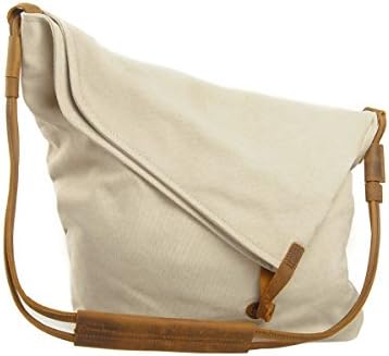 VRIKOO Casual Crazy Horse Leather Canvas Crossbody Messenger Bag Classic Retro Shoulder Weekender Bag For Unisex (Rice White)