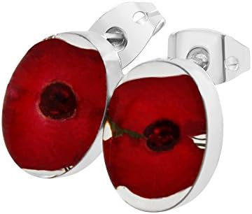 Handmade Silver Oval Poppy Stud Earrings made with Real Flowers - Earrings come on Sterling Silver Ear Wires and come in a Velveteen Pouch