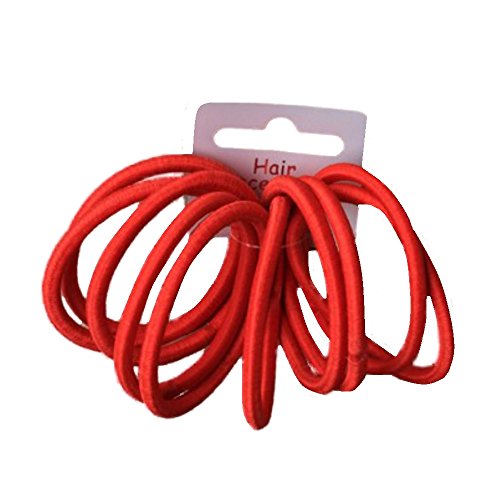 Set of 10 Red Thick Snag Free Endless Hair Elastics Bobbles Hair Bands