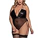Produktbild HOTHYJ Neckholder Leder Dessous Set Backless Perspektive V-Ausschnitt Lingerie Erotik Frauen Unterwäsche Schwarz Bodysuit Clubwear Große Größen Obsessive Reizwäsche für Damen,Black,5XL