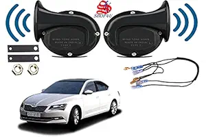 SHOP4U Square Shape Car Windtone Horn with Wire for Skoda Superb (Set of 2 Horn with Wire, Black)