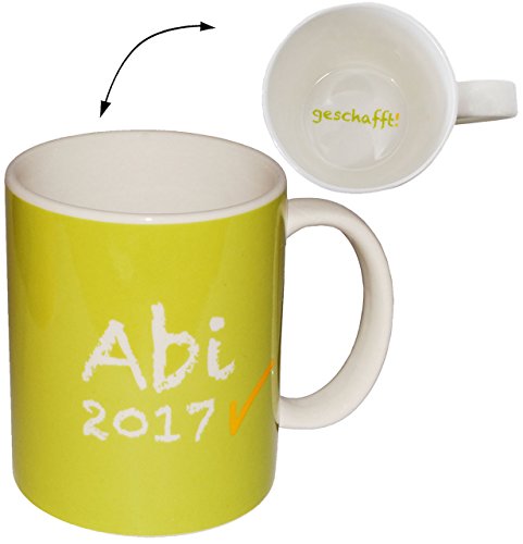 Henkeltasse - " Abi 2017 - Innendruck: geschafft ! " - GRÜN - groß - 380 ml - Porzellan / Keramik - Abitur - Kaffeetasse - bestandene Prüfung Gymnasium - Trinktasse mit Henkel - Tasse Becher - Porzellantasse - Tassen / Kaffeetassen - Henkeltassen - Keramiktasse lustig Schule - Abiturient / Abiturientin - Hochschule Student - Universität
