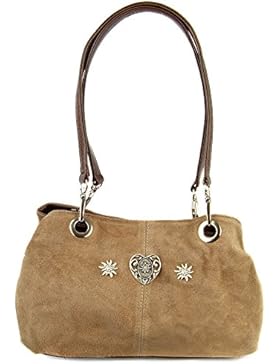 Wildleder Trachten Handtasche mit Herz und Edelweiß - Farbauswahl - Zauberhafte Schultertasche zu Dirndl und Lederhose