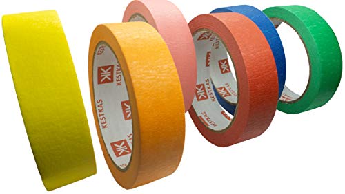 6 Cintas Adhesiva de Colores KESTKAS 25mm x 25m Carrocero, Pintor, Manualidades, Señalización, Etiquetado