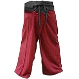 2 TONE Thai Fisherman Pants Yoga Trousers FREE SIZE Plus Size Cotton Drill Charcoal and Rustic Red Stripe