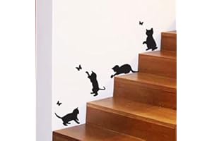 Wall4Stickers Gatos Jugando Mariposas de Captura casa Vinilo Etiqueta de la Pared decoración de la Etiqueta Mural KIchen Mascotas decoración del Papel Pintado habitación de los niños